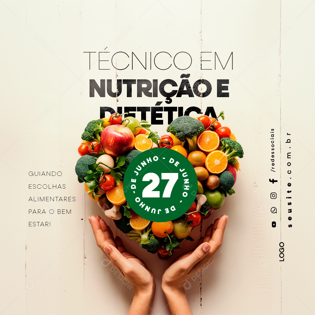 Dia do Técnico em Nutrição e Dietética 27 de Junho Social Media PSD Editável