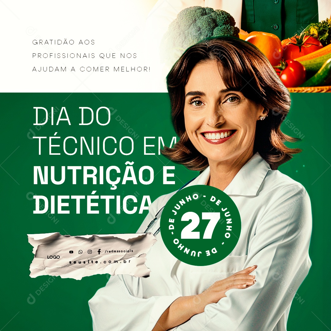 Dia do Técnico em Nutrição e Dietética 27 de Junho Gratidão Social Media PSD Editável