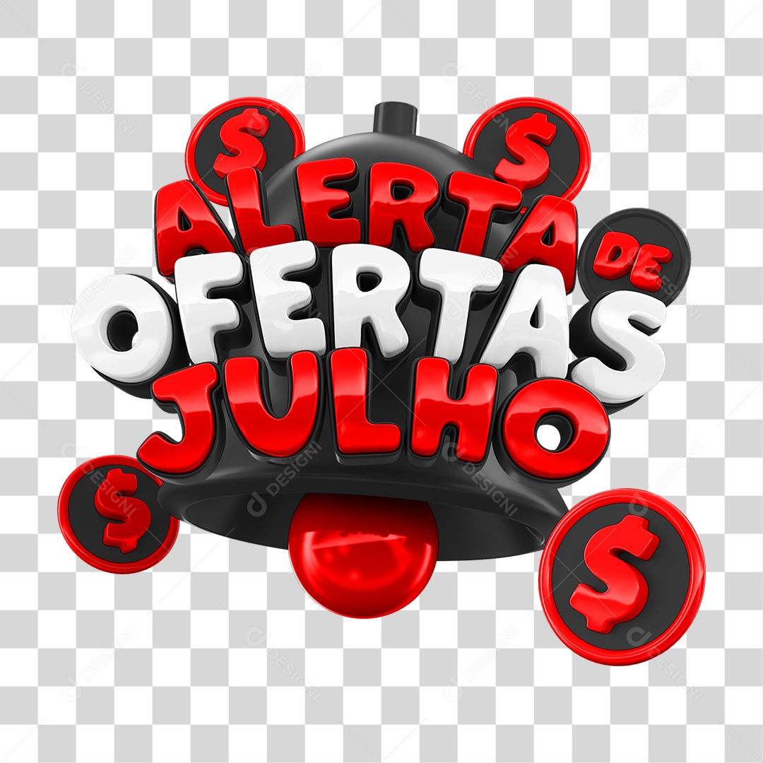 Selo 3D Alerta de Ofertas Julho PNG Transparente