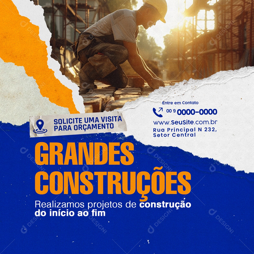 Grandes Construções Realizamos Projetos de Construção Social Media PSD Editável