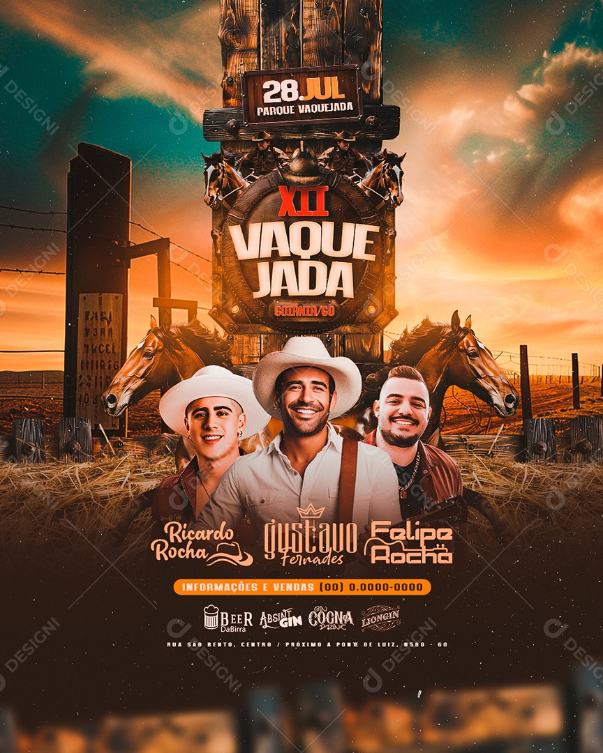 Flyer Vaquejada Ricardo Rocha Gustavo Fernades Felipe Rocha Social Media PSD Editável