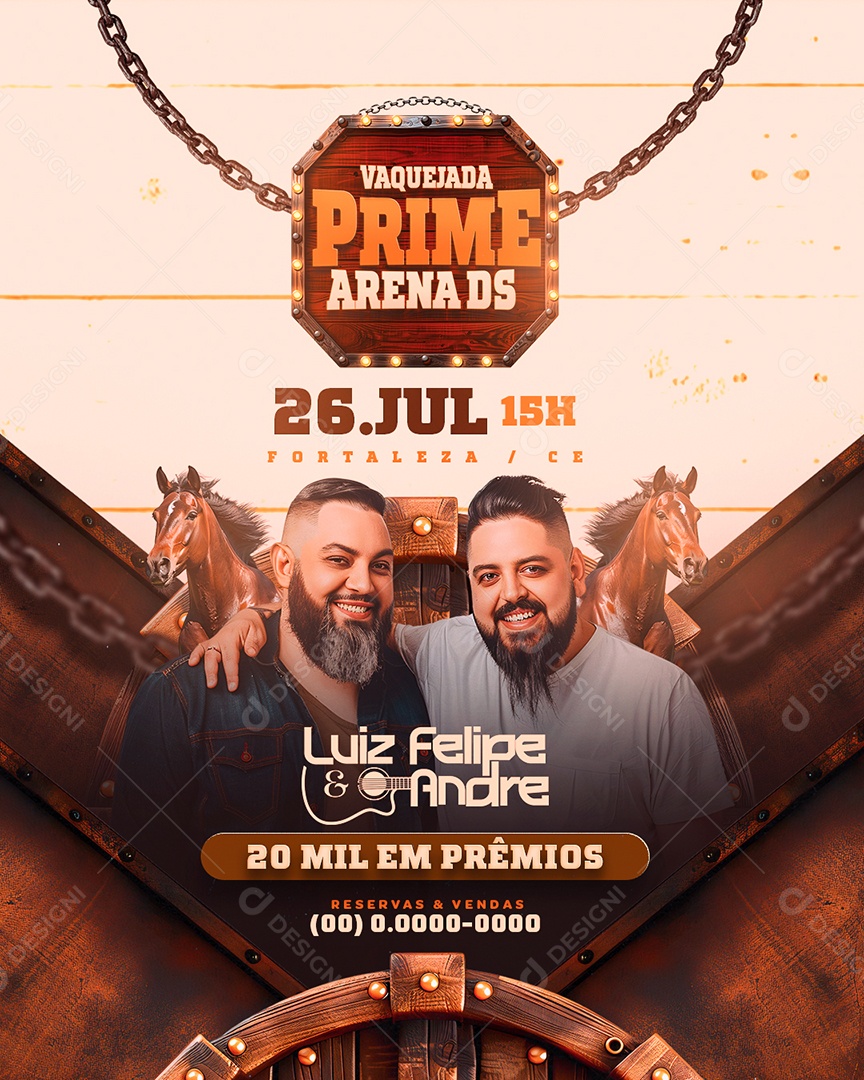 Flyer Vaquejada Prime Arena DS Luiz Feipe e André Social Media PSD Editável