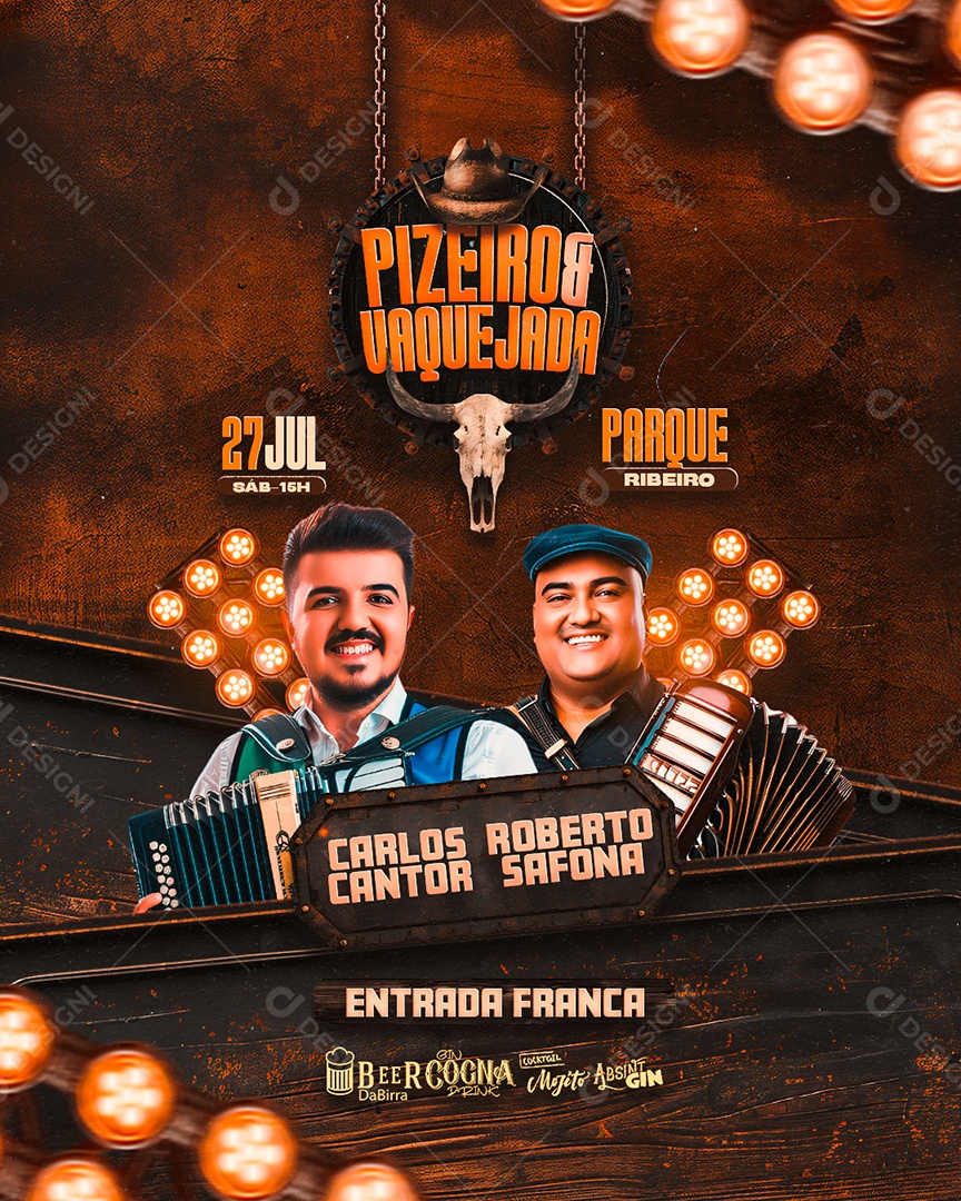 Flyer Pizeiro e Vaquejada Carlos Cantor Roberto Safona Social Media PSD Editável