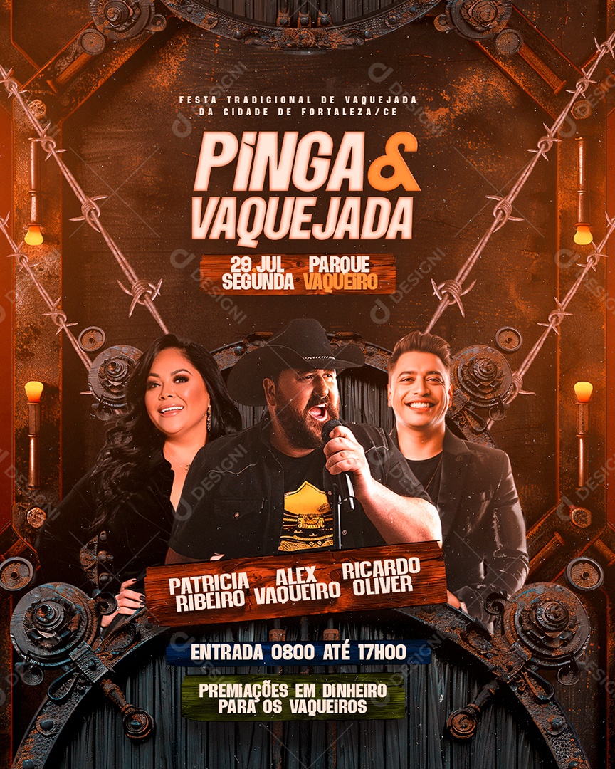 Flyer Pinga e Vaquejada Artistas Social Media PSD Editável