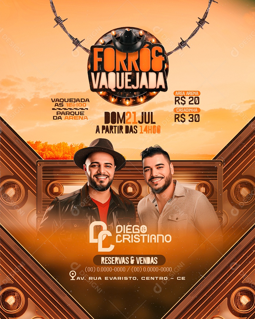 Flyer Forró e Vaquejada Diego e Cristiano Social Media PSD Editável