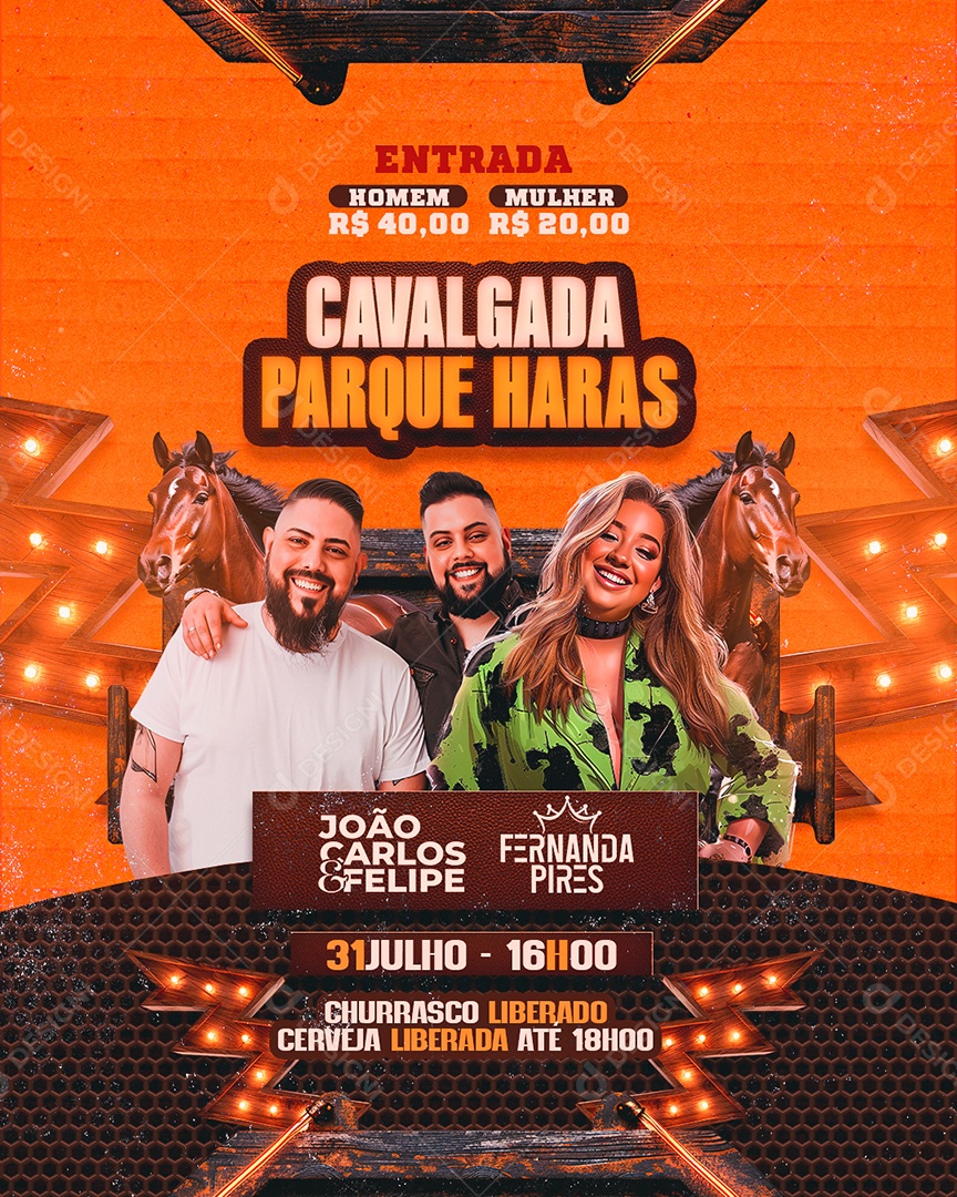 Flyer Cavalgada Parque Haras João Carlos e Felipe Fernanda Pires Social Media PSD Editável