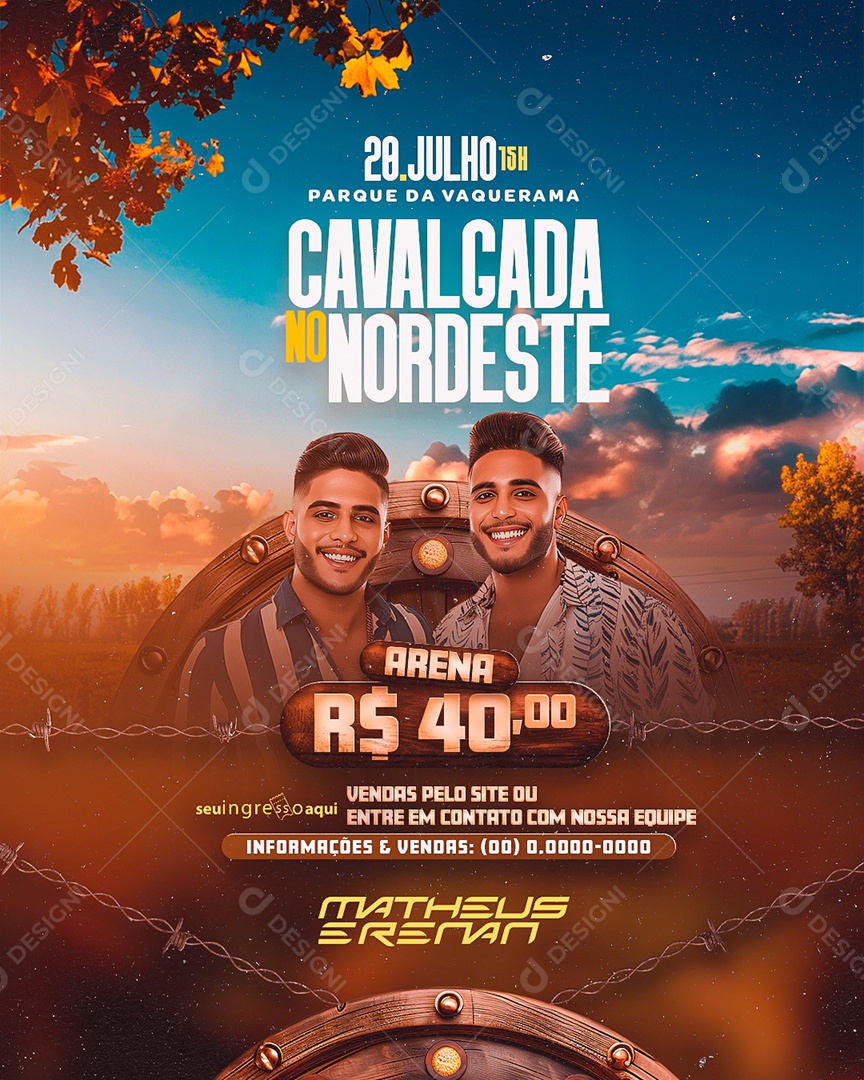 Flyer Cavalgada no Nordeste Artistas Social Media PSD Editável