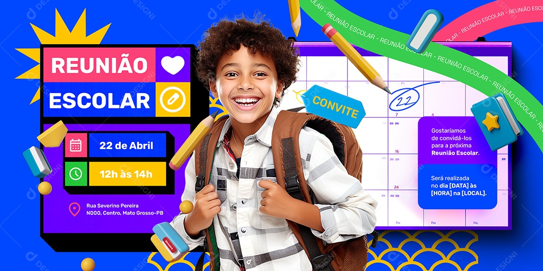 Banner Reunião Escolar Convite Social Media PSD Editável