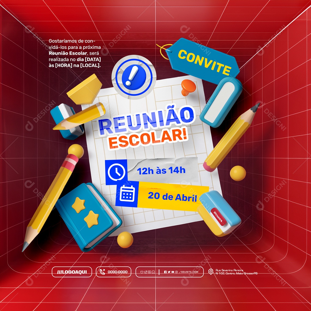 Reunião Escolar Convite Social Media PSD Editável