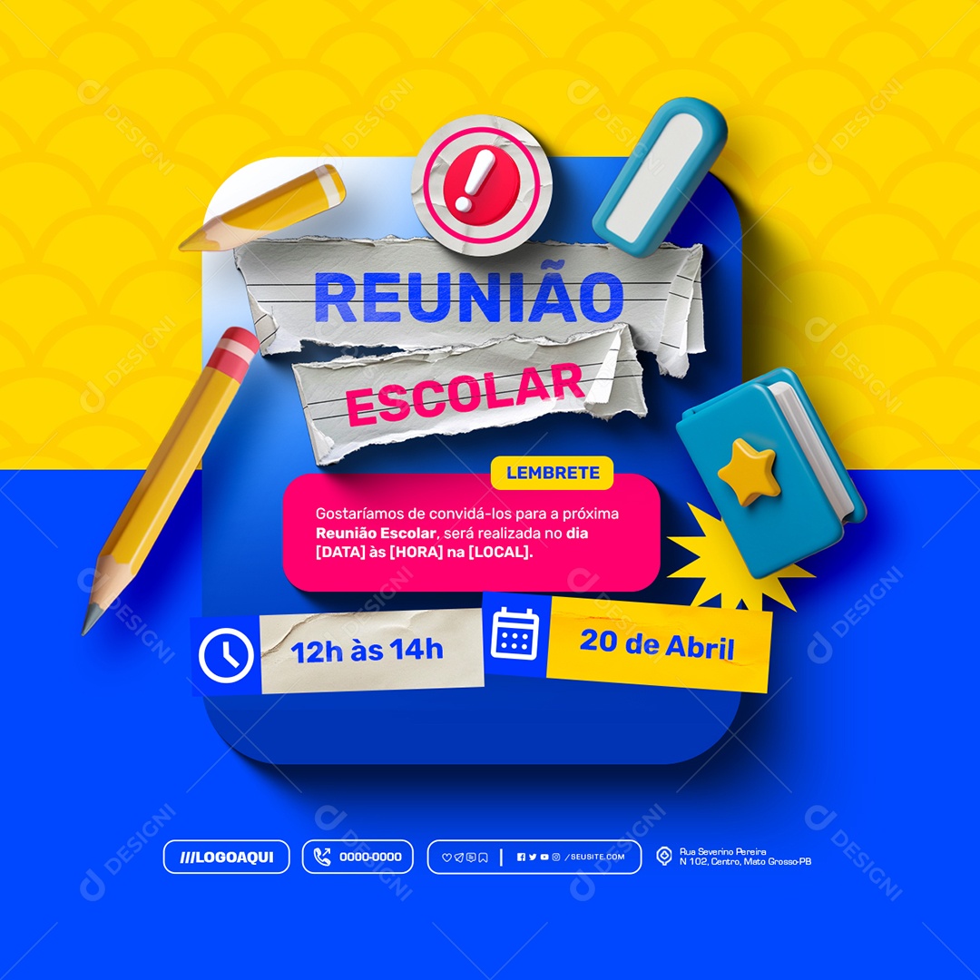 Reunião Escolar Lembrete Social Media PSD Editável