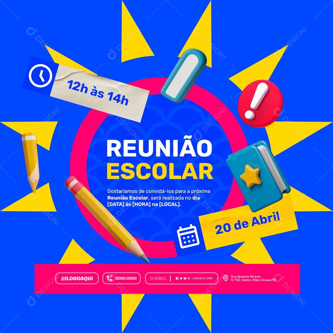 Reunião Escolar Gostaríamos de Convidá-los Social Media PSD Editável