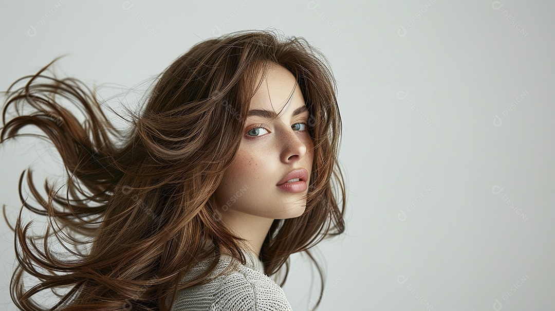 Foto de moda de mulher com cabelo castanho perfeitamente penteado