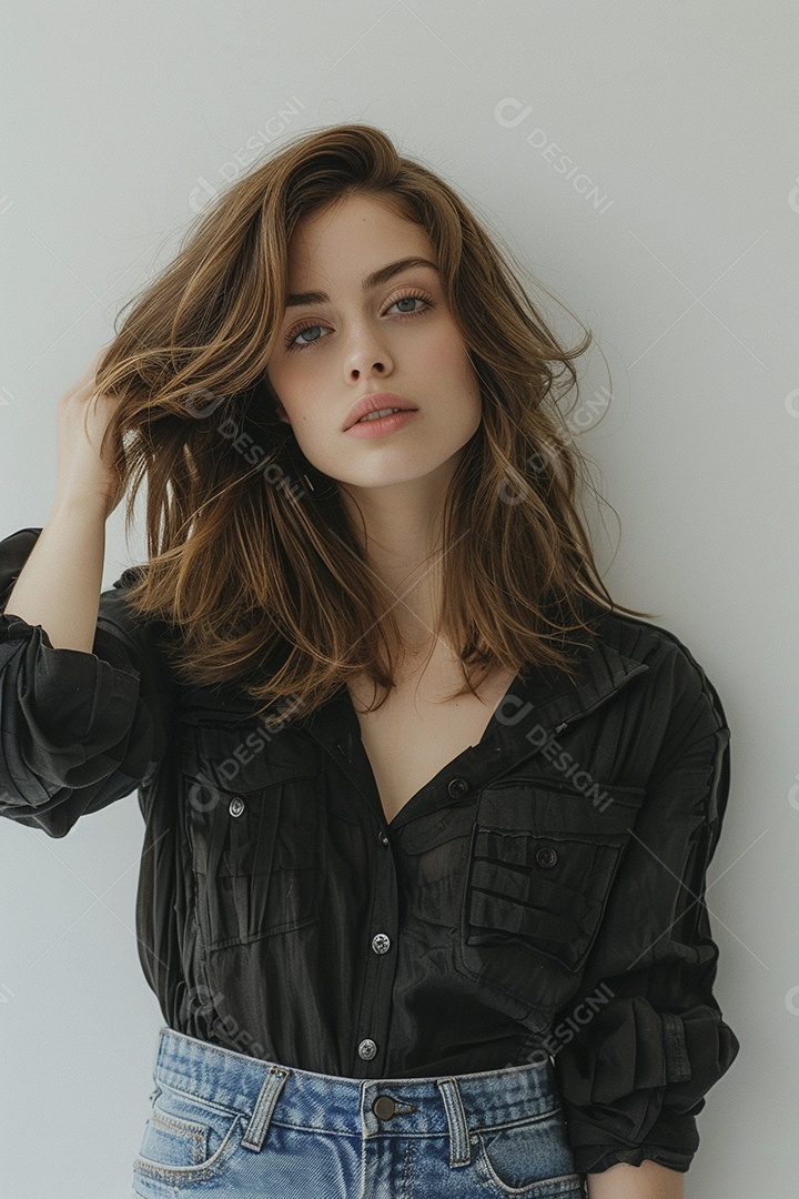 Foto de moda de mulher com cabelo castanho perfeitamente penteado