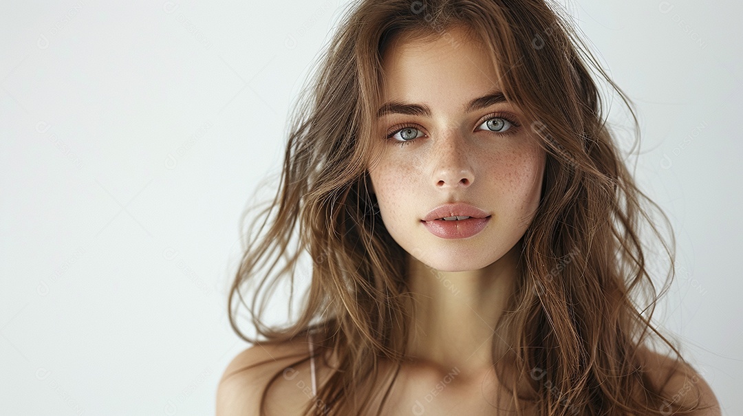 Foto de moda de mulher com cabelo castanho perfeitamente penteado