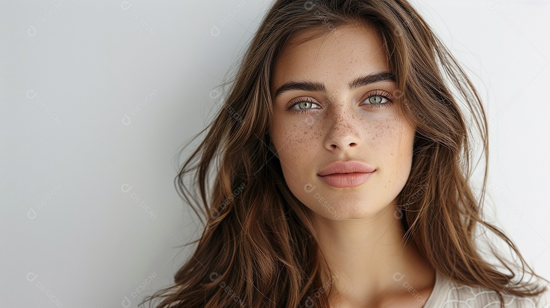 Foto de moda de mulher com cabelo castanho perfeitamente penteado