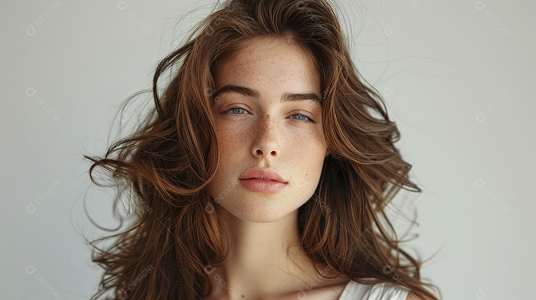 Foto de moda de mulher com cabelo castanho perfeitamente penteado