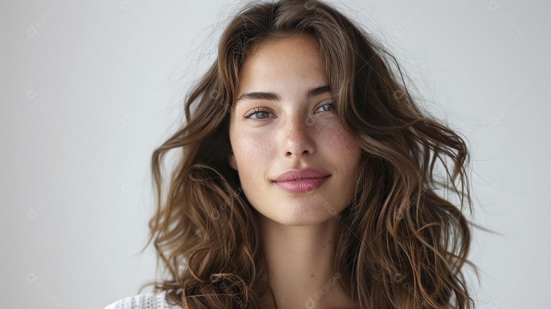 Foto de moda de mulher com cabelo castanho perfeitamente penteado