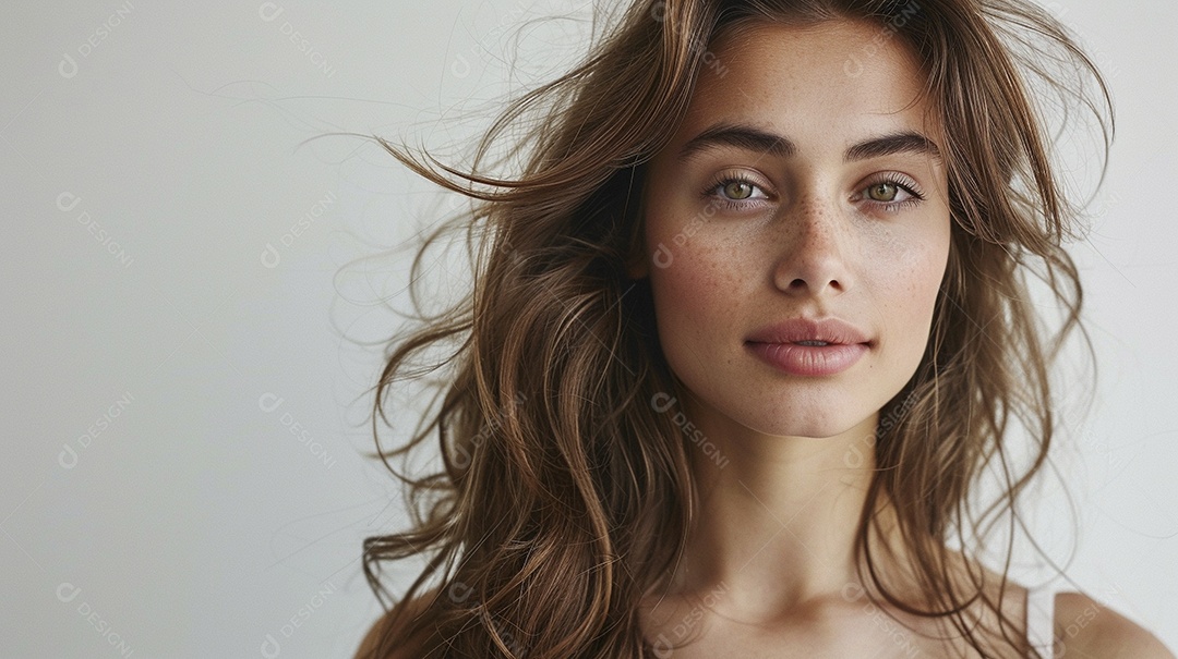 Foto de moda de mulher com cabelo castanho perfeitamente penteado