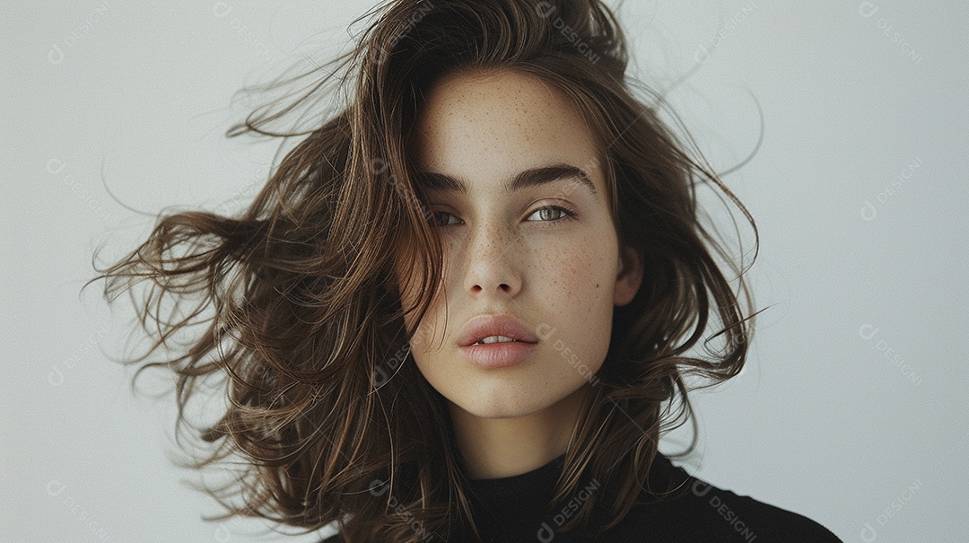 Foto de moda de mulher com cabelo castanho perfeitamente penteado