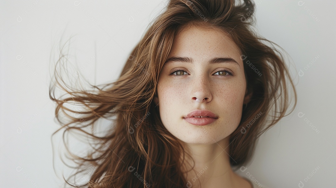 Foto de moda de mulher com cabelo castanho perfeitamente penteado