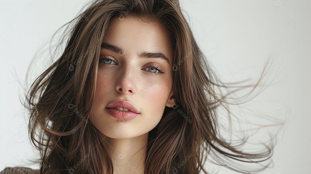 Foto de moda de mulher com cabelo castanho perfeitamente penteado