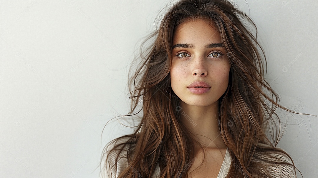 Foto de moda de mulher com cabelo castanho perfeitamente penteado