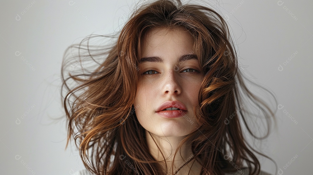 Foto de moda de mulher com cabelo castanho perfeitamente penteado