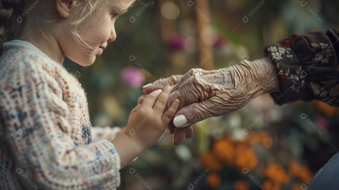 Sincero comovente, o contraste entre mãos envelhecidas e mãos jovens