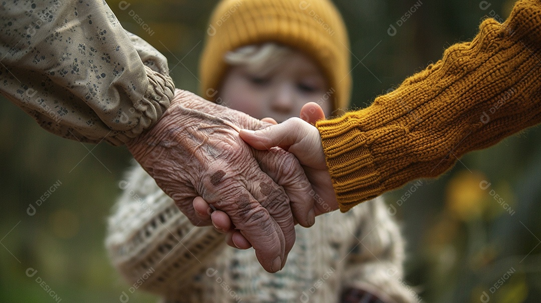 Sincero comovente, o contraste entre mãos envelhecidas e mãos jovens