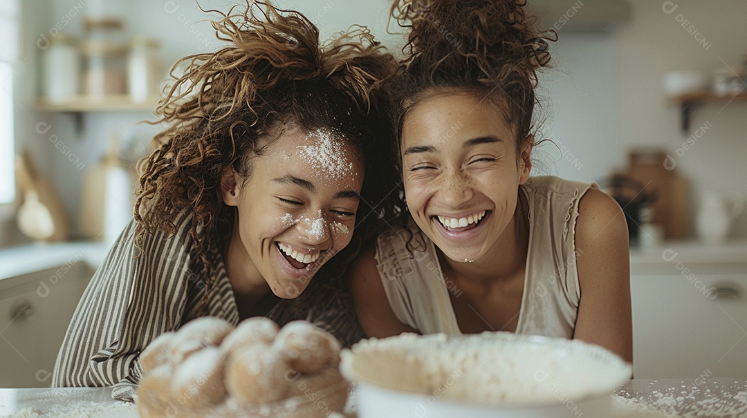O vínculo alegre entre uma mãe e sua filha adolescente enquanto elas fazem um bolo juntas