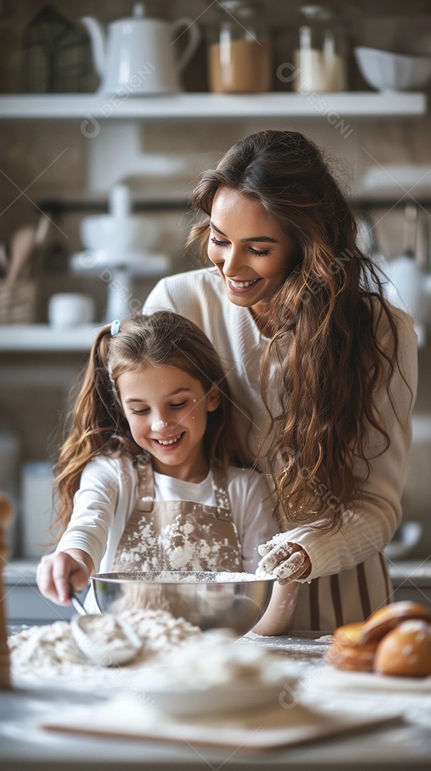 O vínculo alegre entre uma mãe e sua filha adolescente enquanto elas fazem um bolo juntas