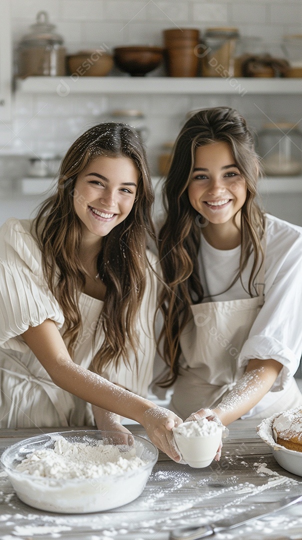 O vínculo alegre entre uma mãe e sua filha adolescente enquanto elas fazem um bolo juntas