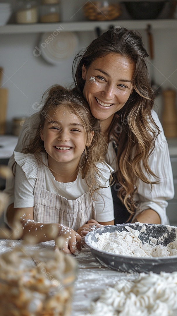 O vínculo alegre entre uma mãe e sua filha adolescente enquanto elas fazem um bolo juntas