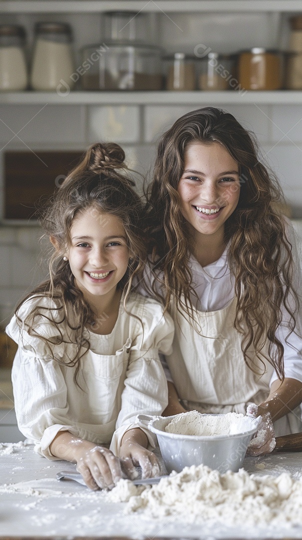 O vínculo alegre entre uma mãe e sua filha adolescente enquanto elas fazem um bolo juntas