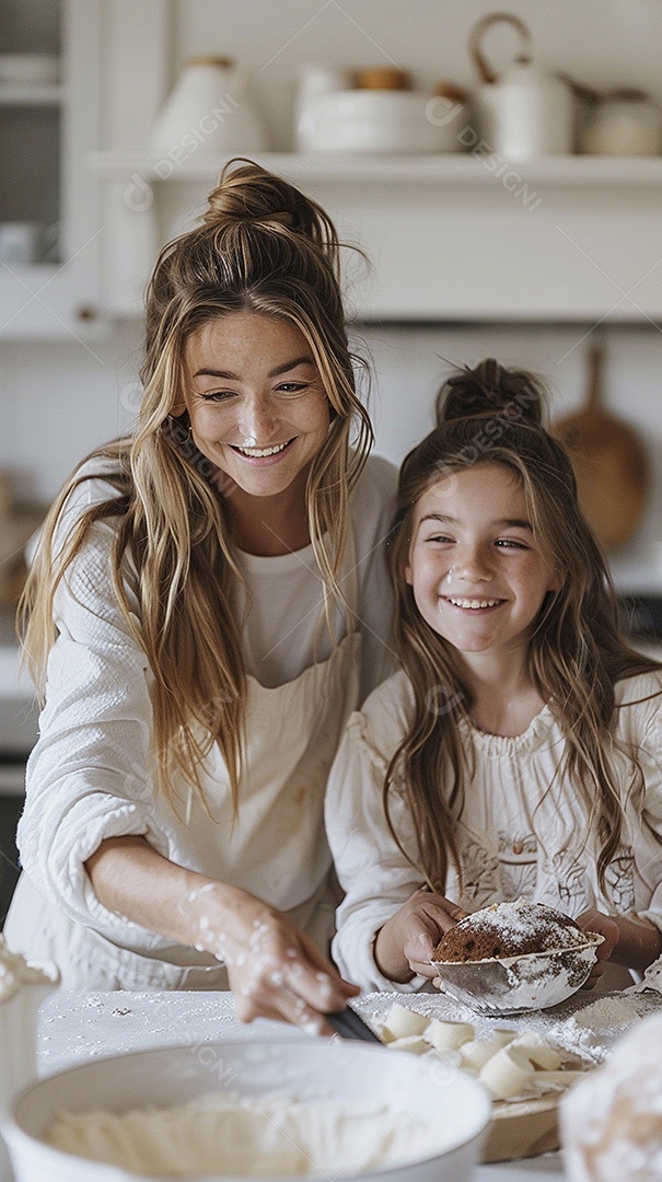 O vínculo alegre entre uma mãe e sua filha adolescente enquanto elas fazem um bolo juntas