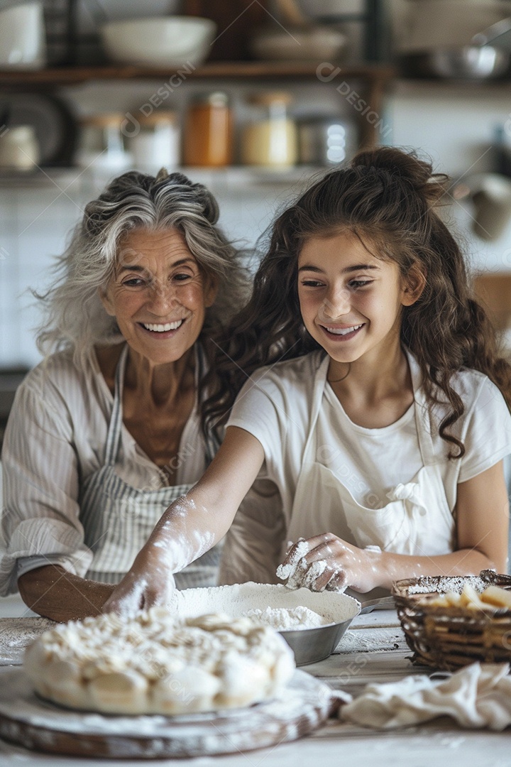 O vínculo alegre entre uma mãe e sua filha adolescente enquanto elas fazem um bolo juntas