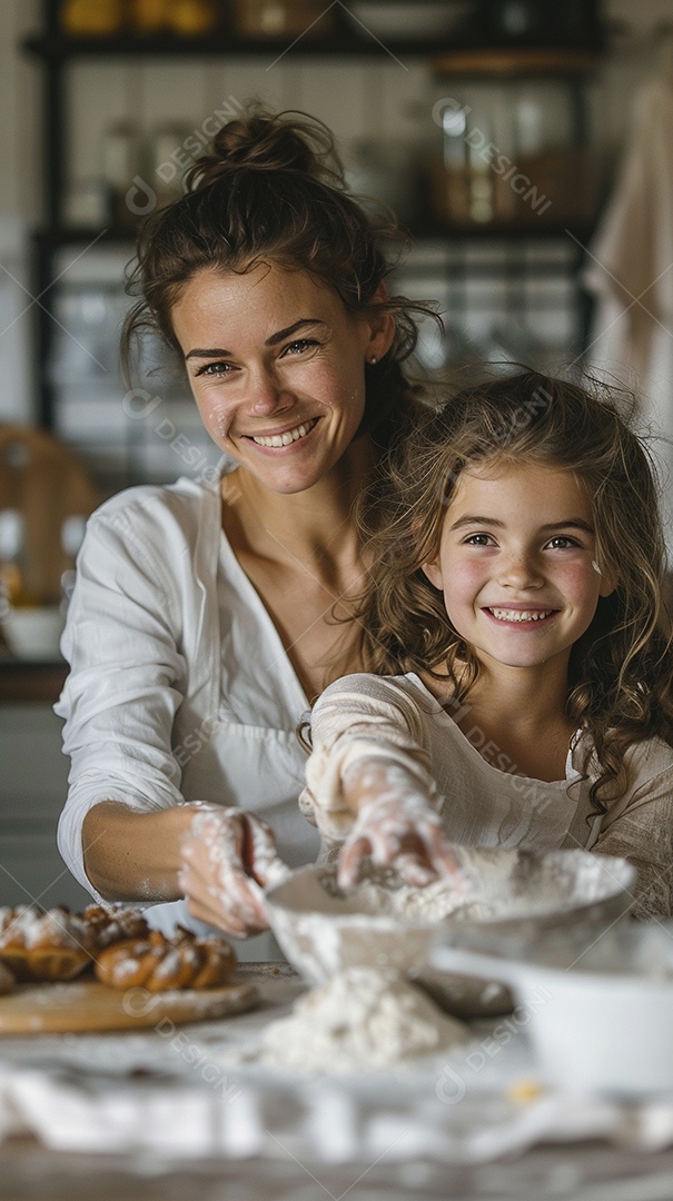O vínculo alegre entre uma mãe e sua filha adolescente enquanto elas fazem um bolo juntas