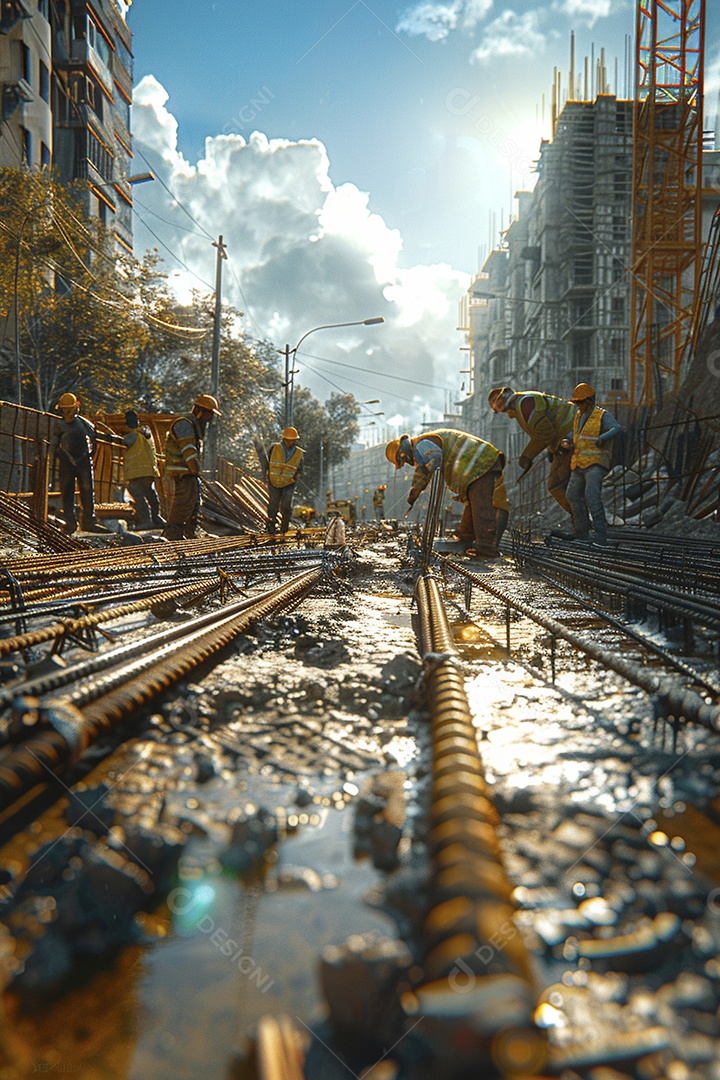 Trabalhadores em um canteiro de obras