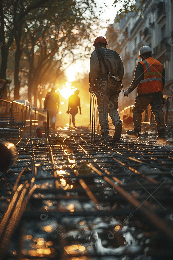 Trabalhadores em um canteiro de obras