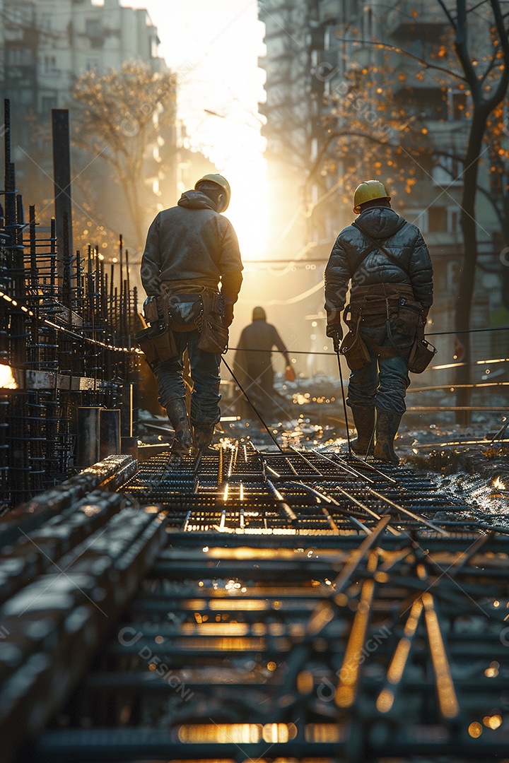 Trabalhadores em um canteiro de obras