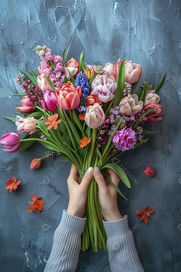 Mãos de floristas fazendo um buquê de primavera, flores, arranjo floral, primavera