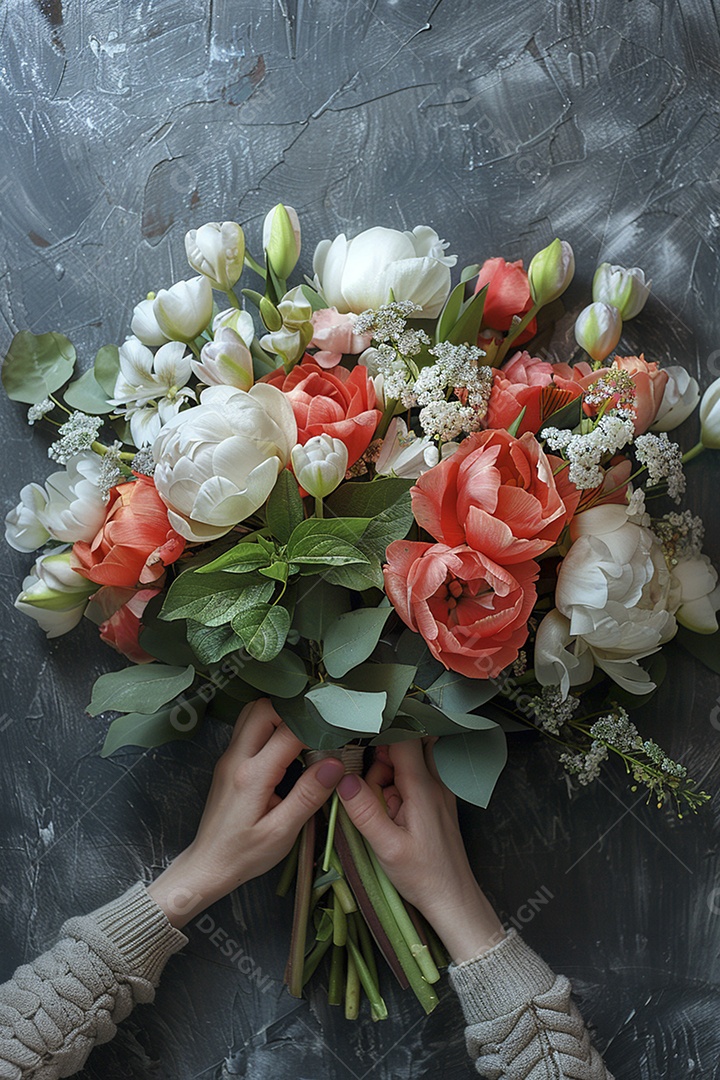 Mãos de floristas fazendo um buquê de primavera, flores, arranjo floral, primavera