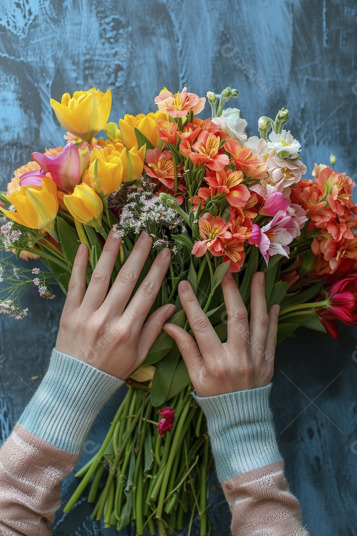 Mãos de floristas fazendo um buquê de primavera, flores, arranjo floral, primavera