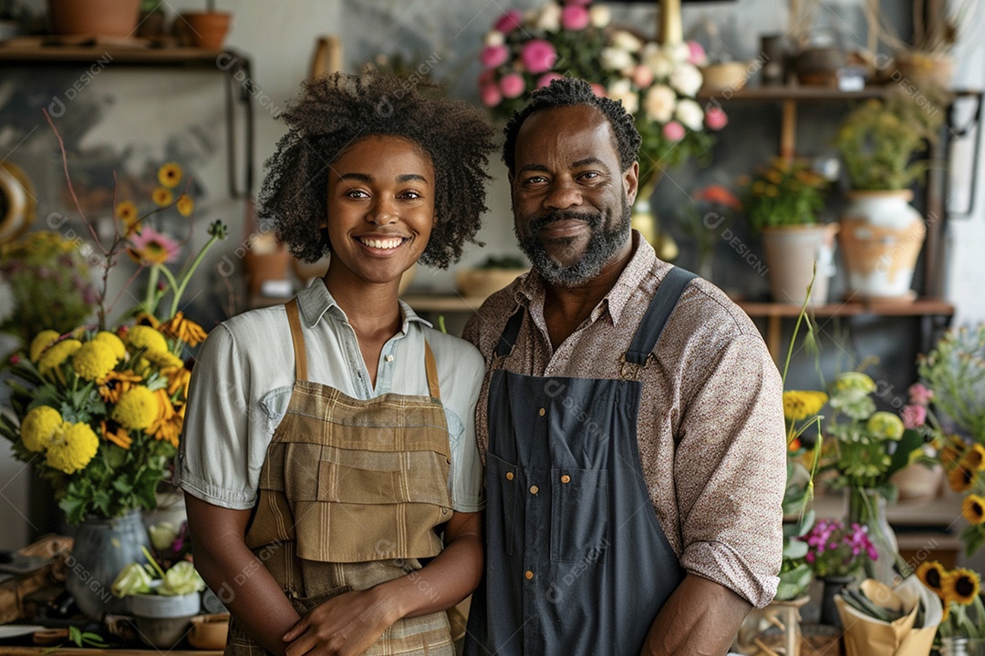 Casal feliz desfrutando de uma oficina de arranjos de flores