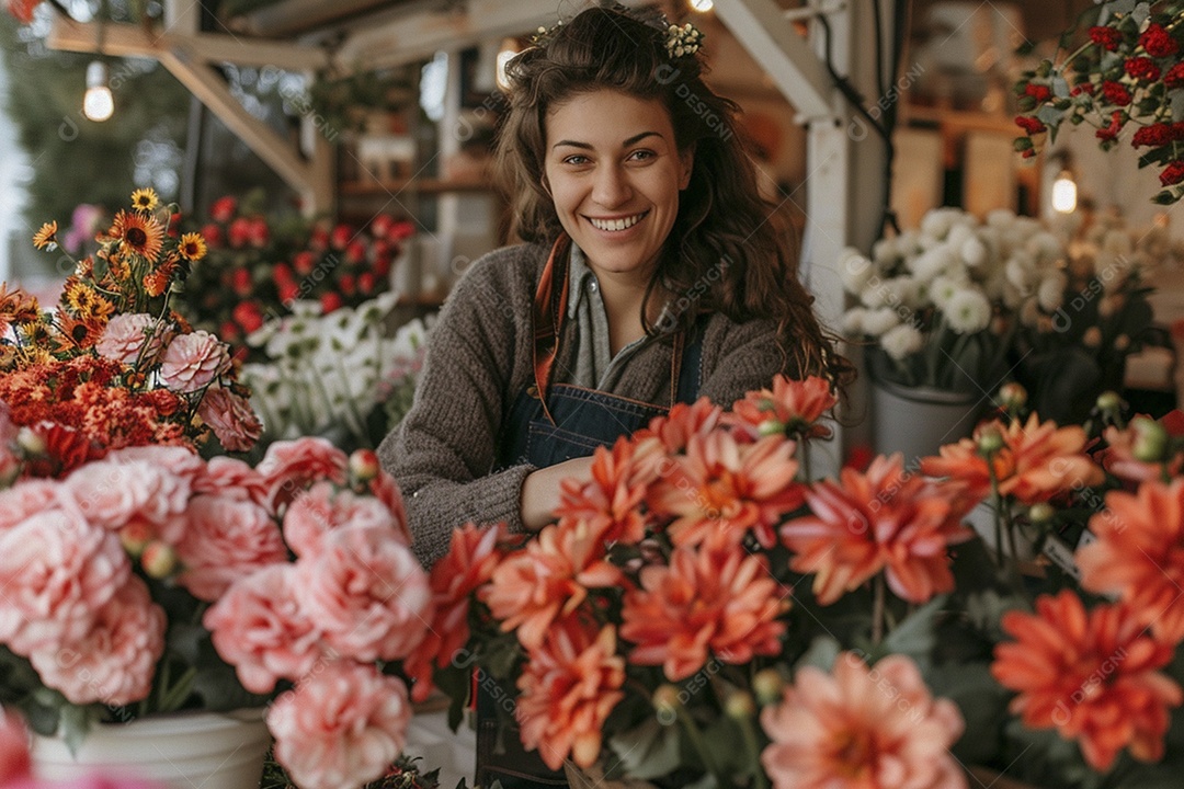Casal feliz desfrutando de uma oficina de arranjos de flores