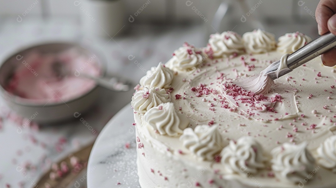 Espalhar creme de manteiga enquanto decora um bolo
