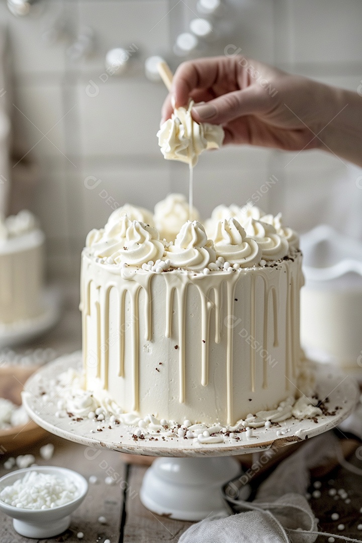 Espalhar creme de manteiga enquanto decora um bolo