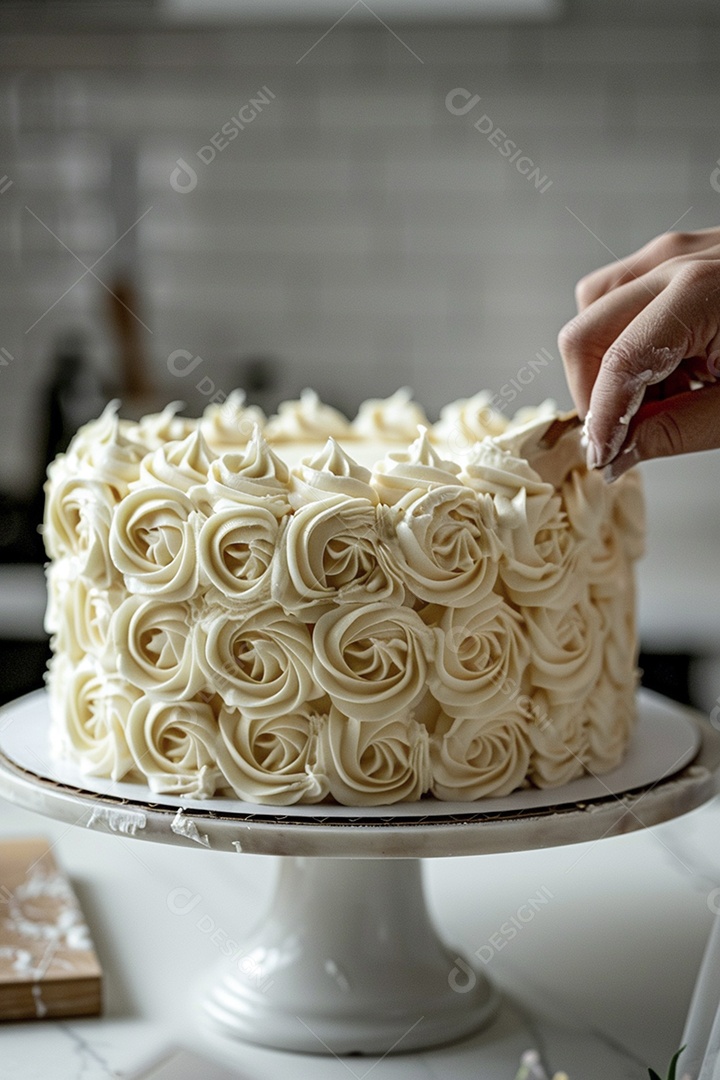 Espalhar creme de manteiga enquanto decora um bolo