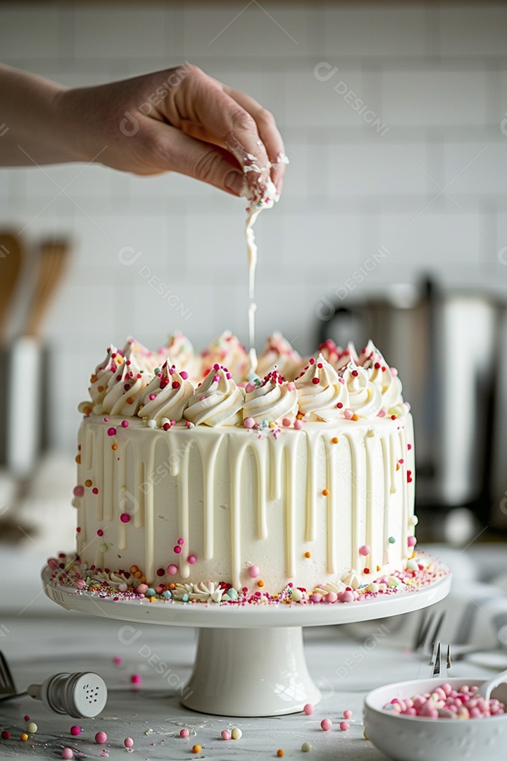 Espalhar creme de manteiga enquanto decora um bolo