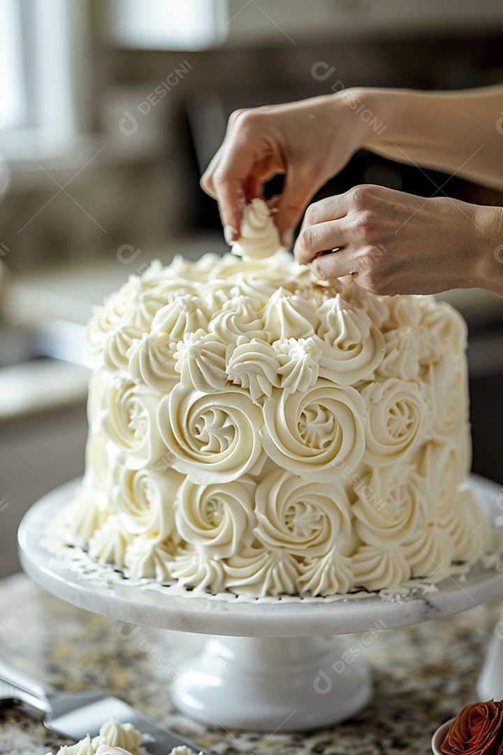 Espalhar creme de manteiga enquanto decora um bolo